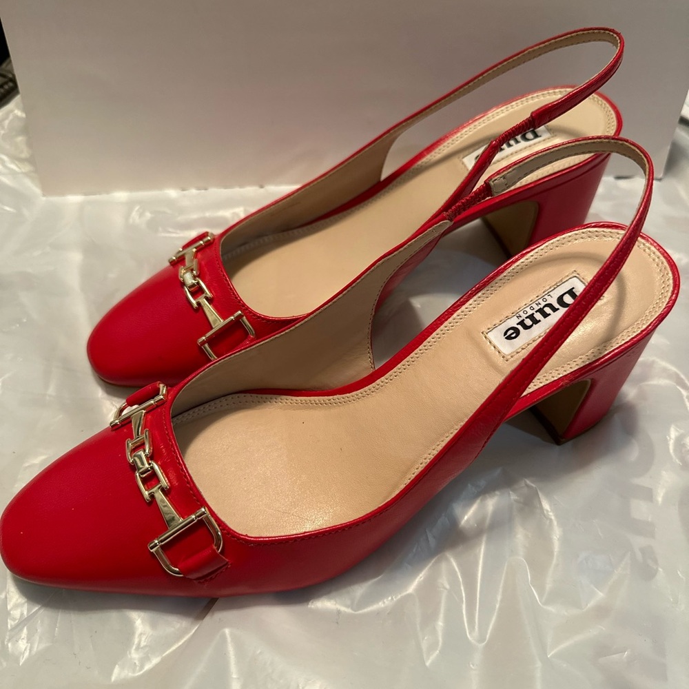 Dune London Red Slingback Heels with Gold Details